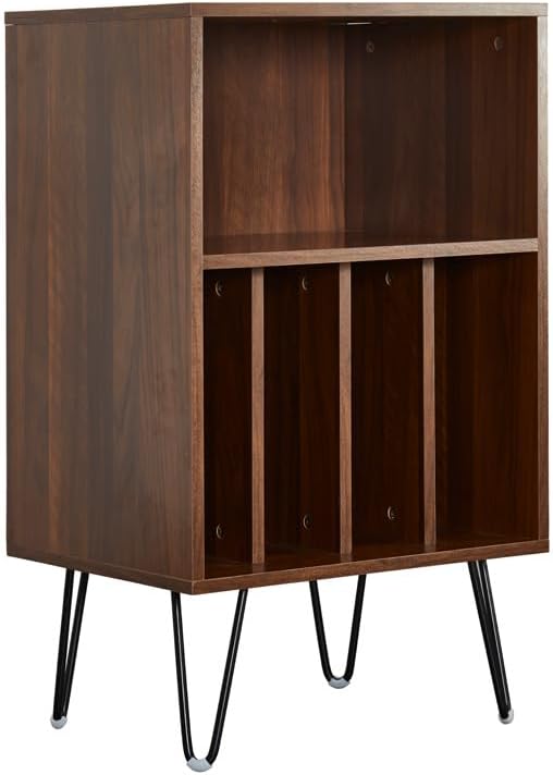Arkrocket Statio Audio Rack Record Player Stand, Turntable Stand with Record Storage, Vinyl Record Storage Cabinet with Metal Legs, Record Player Table Holds Up to 150 Album Living room (Dark Walnut)