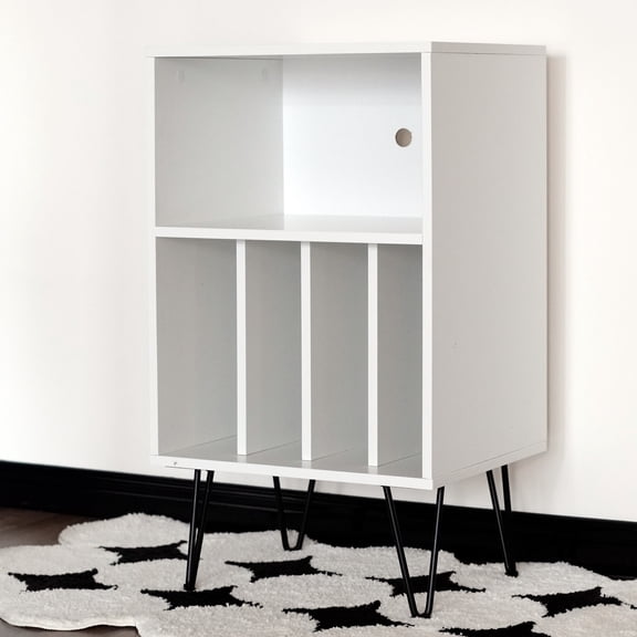 Arkrocket Statio Audio Rack Record Player Stand, Turntable Stand with Record Storage, Vinyl Record Storage Cabinet with Metal Legs, Record Player Table Holds Up to 150 Album Living room (White)