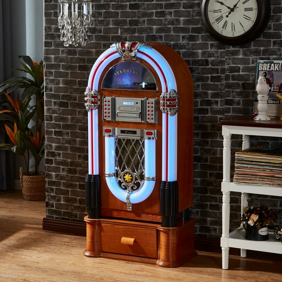 Arkrocket Taurus II Mid-Size Jukebox Vinyl Record Player Bluetooth CD Player Classic (Taurus II + Stand - Maple)