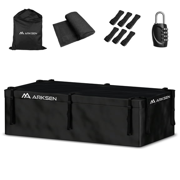 Arksen 21.5 Cubic Feet Waterproof Roof Top Luggage Storage Bag Heavy Duty Car Carrier Rooftop Bag W/ 10 Reinforced Straps, External Anti-slip Mat, 6 Door Hooks, For All Vechicles With/Without Rack