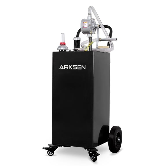 Arksen 30 Gallon Portable Gas Caddy Fuel Storage Tank Large Gasoline Diesel Can Hand Siphon Pump Rolling Wheels, Black
