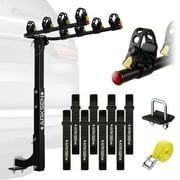 Arksen 4 Bike Rack Hitch Mount Swing Down Bicycle Carrier Foldable Rack With Anti-Rattle Hitch-Tightener Fit Cars, Trucks, SUV's and minivans with a 2" Hitch Receiver