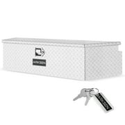 Arksen 49 Inch Aluminum Diamond Plate Trailer Tongue Box, Waterproof Under Truck Tool Box for Pick Up Truck Bed, RV Trailer, ATV with Lock and Keys - Silver