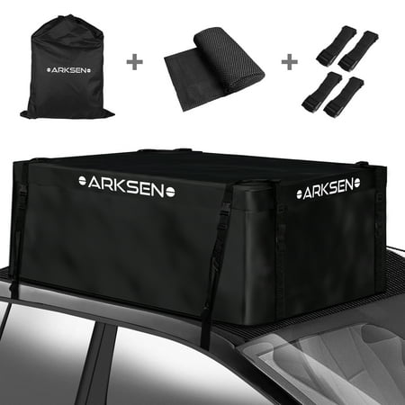 Arksen Extra-Wide 21 Cubic Feet Rooftop Cargo Carrier Bag Waterproof Heavy Duty Car Roof Rack Bag For Full-Size Cars, 4 Door Hook Straps, 8 Reinforced Straps & Anti-Slip Mat, 42" x 48" x 18"