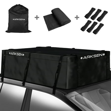 Arksen Extra-Wide 31.5 Cubic Feet Rooftop Cargo Carrier Bag Waterproof Heavy Duty Car Roof Rack Bag For Full-Size Cars, 6 Door Hook Straps, 10 Reinforced Straps & Anti-Slip Mat, 62" x 48" x 18"