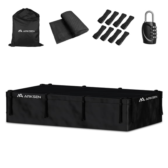 Arksen Extra-Wide 42 Cubic Feet Rooftop Cargo Carrier Bag Waterproof Heavy Duty Car Roof Rack Bag For Full-Size Cars, 8 Door Hook Straps, 12 Reinforced Straps & Anti-Slip Mat, 83" x 48" x 18"
