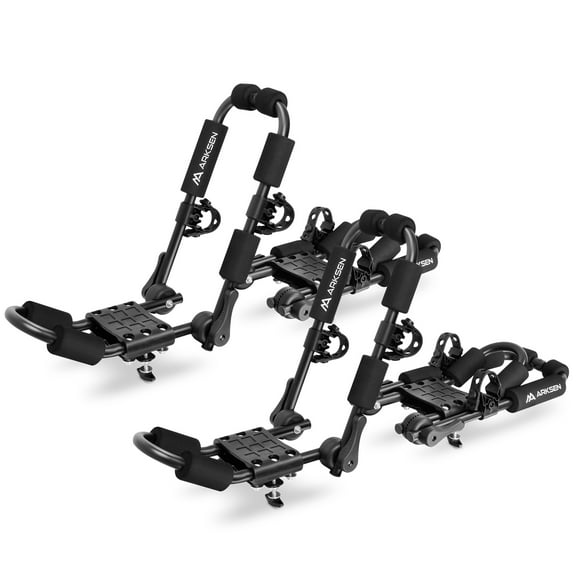 Arksen Universal 2 Pairs Heavy Duty Kayak Roof Rack J-Bar Easy to Carry Canoe Top Folding Adjustable Accessories for Car SUV Truck Crossbar with 4 pcs Top Mount Racks for Trip