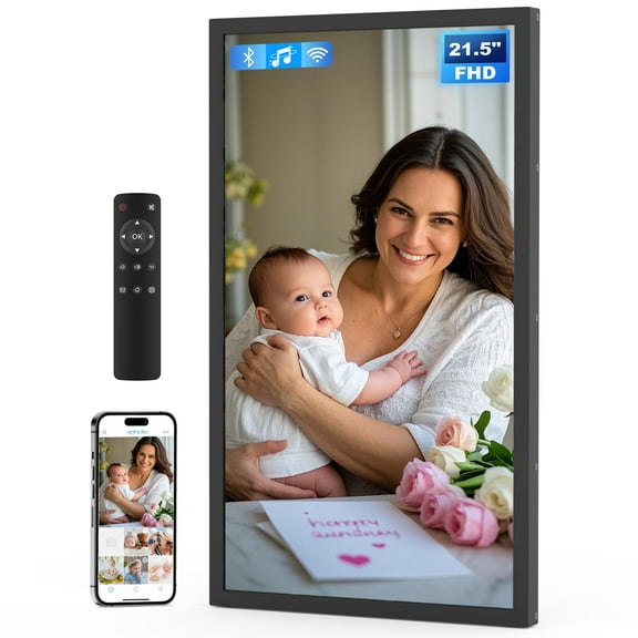 Arktronic 21.5 Inch Large Digital Picture Frame, 1920x1080 FHD IPS WiFi Electronic Photo Frame with Remote Control, 32GB Storage, Wall-Mountable, Instantly Share Photo/Video via Apps, Email, Black