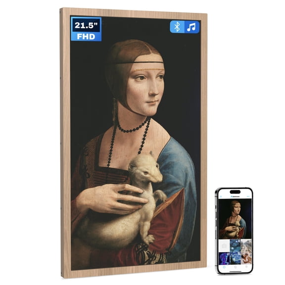Arktronic 21.5 Inch Large Digital Picture Frame, 1920x1080 FHD IPS WiFi Electronic Photo Frame with Remote Control, 32GB Storage, Wall-Mountable, Instantly Share Photo/Video via Apps, Email, Wood Pat