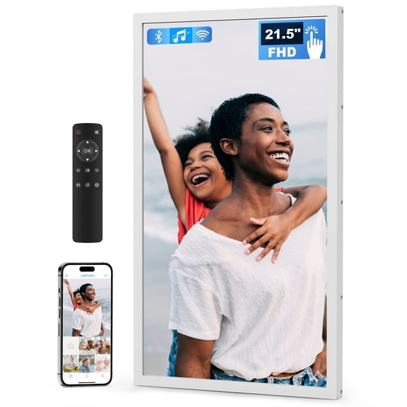 Arktronic 21.5 Inch Touchscreen Large Digital Picture Frame with FHD IPS Screen, 32GB WiFi Digital Photo Frame,Remote Control, Wall-Mountable, Share Photo/Video via Apps, Email, USB/Mirco SD, White