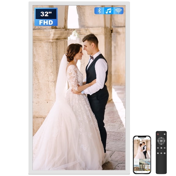 Arktronic 32" Extra Large Digital Picture Frame, FHD IPS WiFi Frame, 64GB, Auto-Rotate, Remote, White