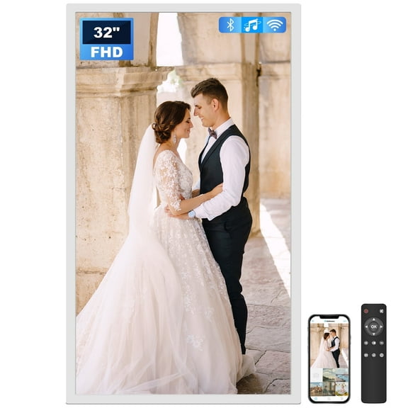 Arktronic Extra Large Digital Picture Frame 32 inch, 1920x1080 FHD IPS WiFi Digital Photo Frame with Remote, 64GB Storage, Auto-Rotate, Instantly Share Photo/Video via Apps/Email, USB/Mirco SD, White