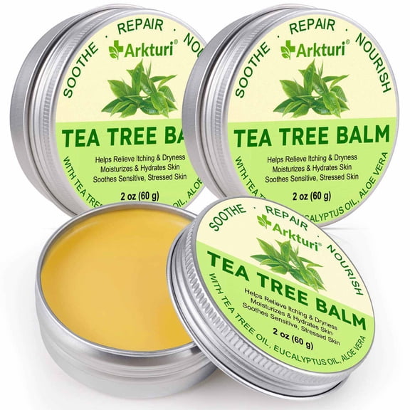 Arkturi Tea Tree Balm for Dry & Rough Skin, Moisturizing Skin Care Balm with Tea Tree Oil & Aloe Vera, 60g(3Pack)