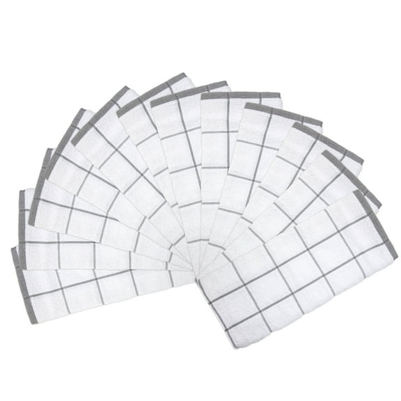 Arkwright Kitchen Towels (12 Pack), 15 x 25 in., 100% Cotton, Grey & White Windowpane Pattern