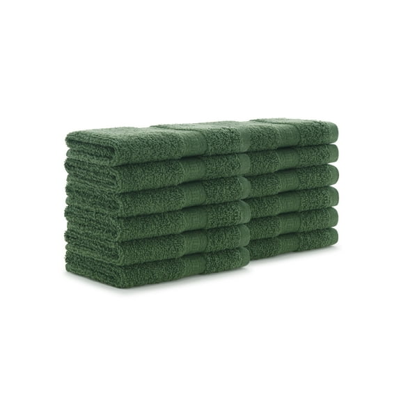 Arkwright 12 Pack of True Color Wash Cloths - 12 x 12 - 100% Ring Spun Cotton - Hunter Green