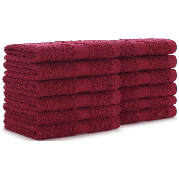 Arkwright 12 Pack of True Color Washcloths - 12 x 12 - 100% Ring Spun Cotton - Burgundy