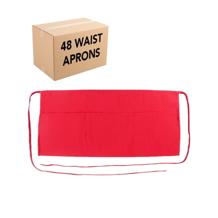 Arkwright 3-Pocket Waist Apron (Bulk Case of 48), 100% Soft Spun Polyester, For Restaurant Servers, Red
