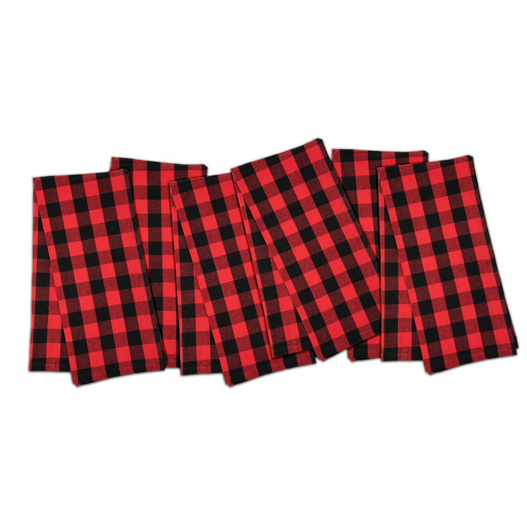 Arkwright 6 Pack of Buffalo Plaid Kitchen Towels - 20 x 30 - Red & Black