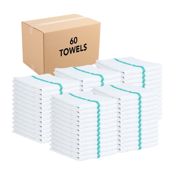 Arkwright Bar Mop Towels (16x19, (Bulk Case of 60), Cotton, White with Green Stripe