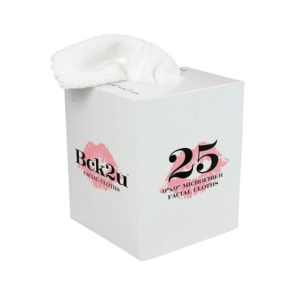 Arkwright Bck2U Microfiber Makeup Removal Washcloths, Box of 25, 9 x 9, White