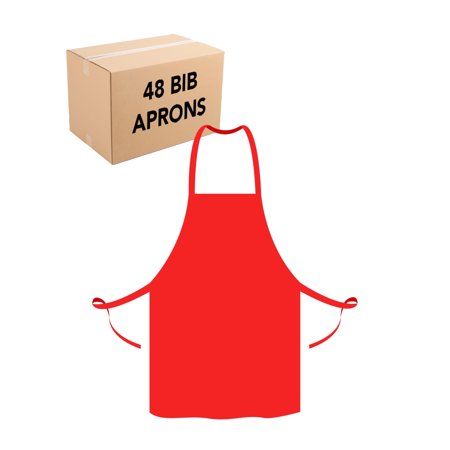 Arkwright Bib Aprons (Bulk Case of 48), For Cooking, Adjustable Ties, Knee-Length, Spun Polyester, Red