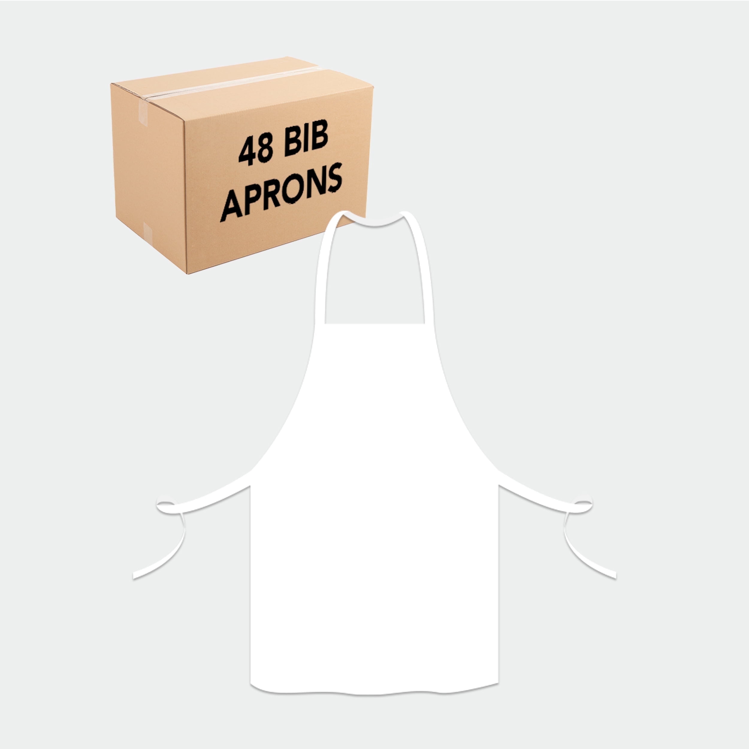 Arkwright Bib Aprons (Bulk Case of 48), For Cooking, Adjustable Ties, Knee-Length, Spun Polyester, White