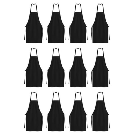 Arkwright Bib Aprons (Bulk Pack of 12), For Cooking, Adjustable Ties, Knee-Length, Spun Polyester, Black
