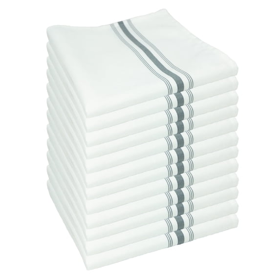 Arkwright Bistro Napkins (12 Pack), Soft Spun Polyester, 18x22 in., Restaurant Quality, White with Gray French Stripes