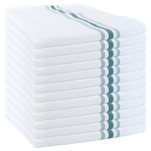 Arkwright Bistro Napkins (12 Pack), Soft Spun Polyester, 18x22 in., Restaurant Quality, White with Hunter Green French Stripes
