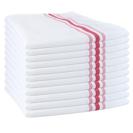 Arkwright Bistro Napkins (12 Pack), Soft Spun Polyester, 18x22 in., Restaurant Quality, White with Red French Stripes