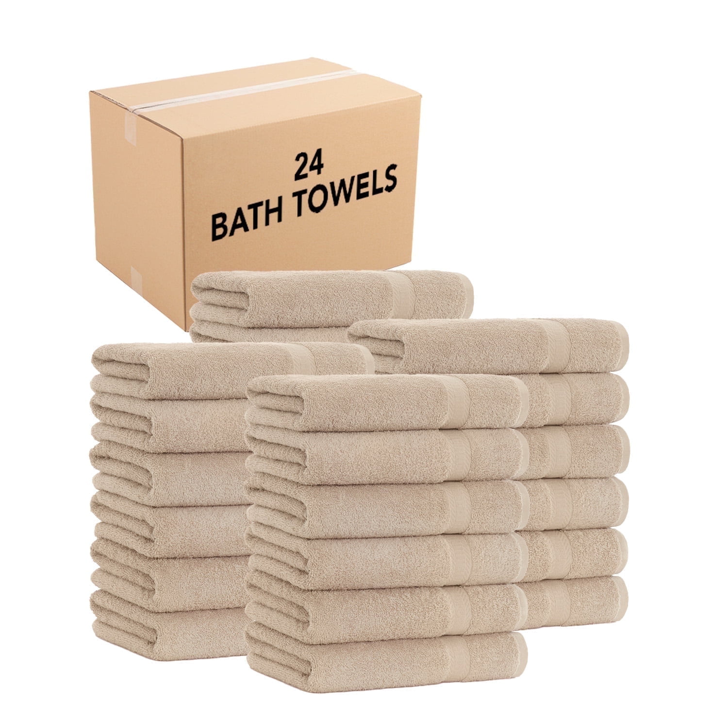 Arkwright Bulk Case of 24 Bath Towels, 25x52, 100% Heavy Cotton, Beige