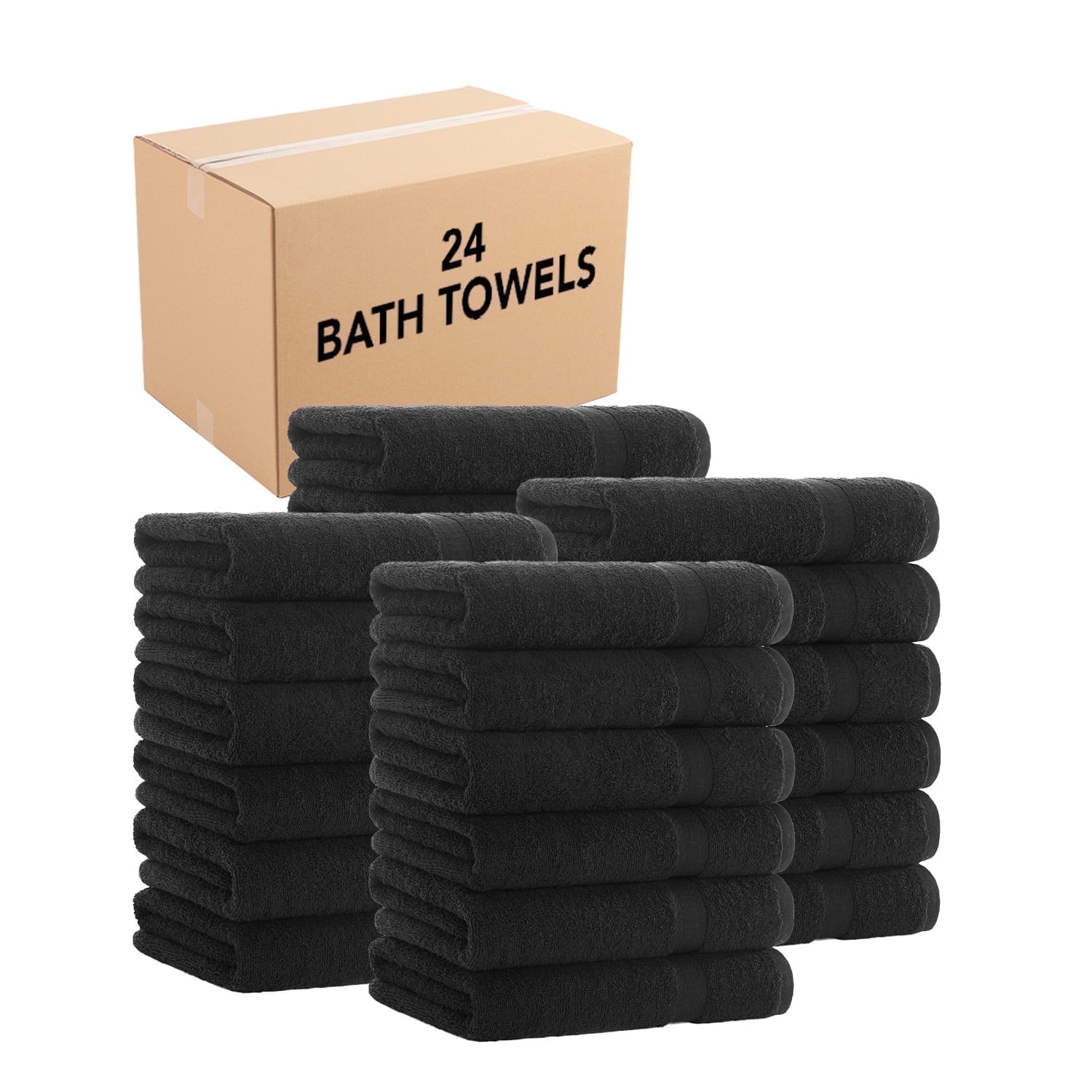 Arkwright Bulk Case of 24 Bath Towels, 25x52, 100% Heavy Cotton, Black