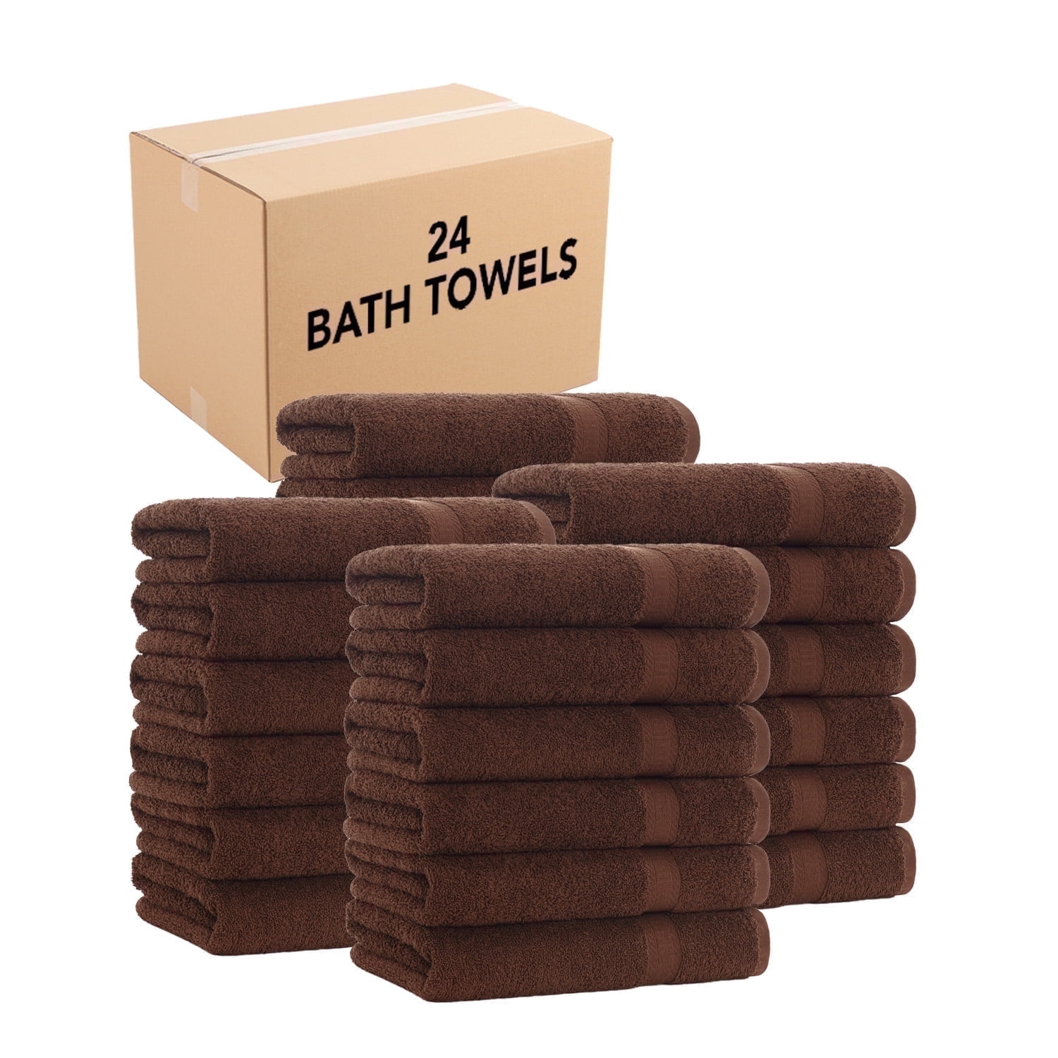 Arkwright Bulk Case of 24 Bath Towels, 25x52, 100% Heavy Cotton, Brown