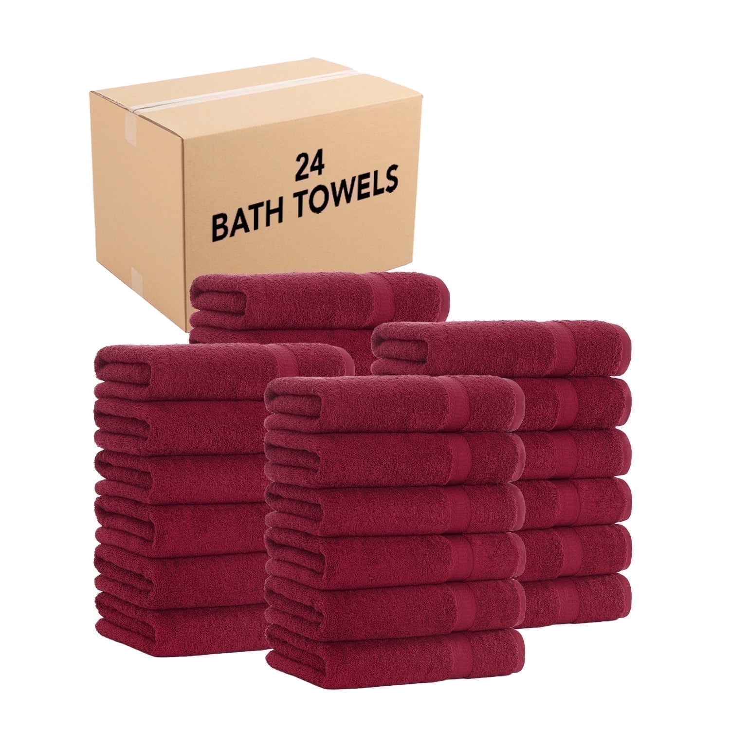 Arkwright Bulk Case of 24 Bath Towels, 25x52, 100% Heavy Cotton, Burgundy