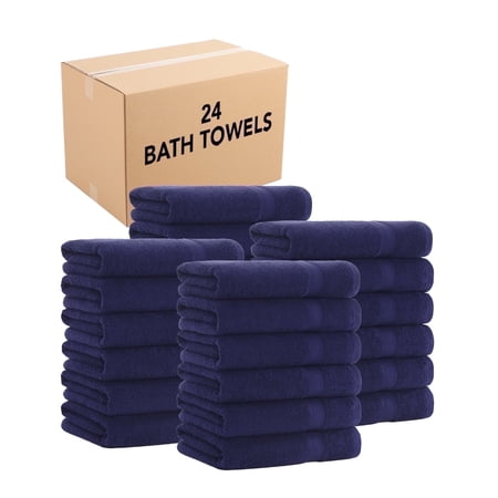 Arkwright Bulk Case of 24 Bath Towels, 25x52, 100% Heavy Cotton, Navy
