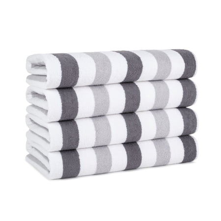 Arkwright Cabo Beach Towels - Large Ringspun Cotton Pool Towel - 30 x 70 in. - (4 Pack) Black & Grey