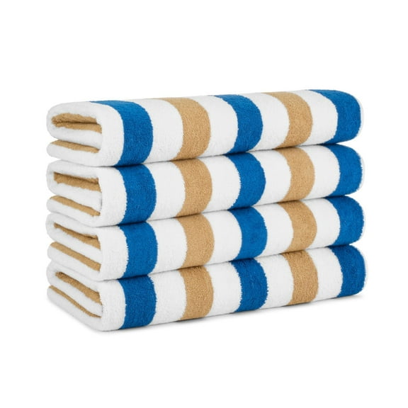 Arkwright Cabo Beach Towels - Large Ringspun Cotton Pool Towel - 30 x 70 in. - (4 Pack) Navy & Beige
