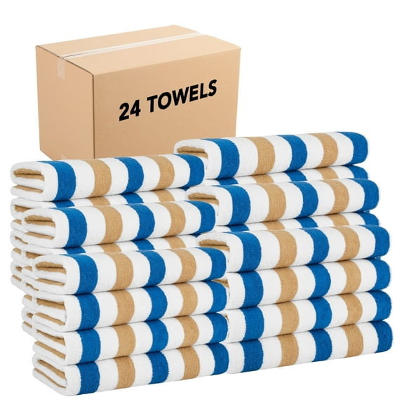 Arkwright Cabo Beach Towels - Large Ringspun Cotton Pool Towel - 30 x 70 in. - (Case of 24) Navy & Beige