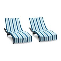 Arkwright Cabo Cabana Chaise Lounge Covers - 100% Cotton Terry - 30 x 85 in. - (2 Pack) Blue/Navy