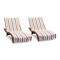 Arkwright Cabo Cabana Chaise Lounge Covers - 100% Cotton Terry - 30 x 85 in. - (2 Pack) Orange/Blue