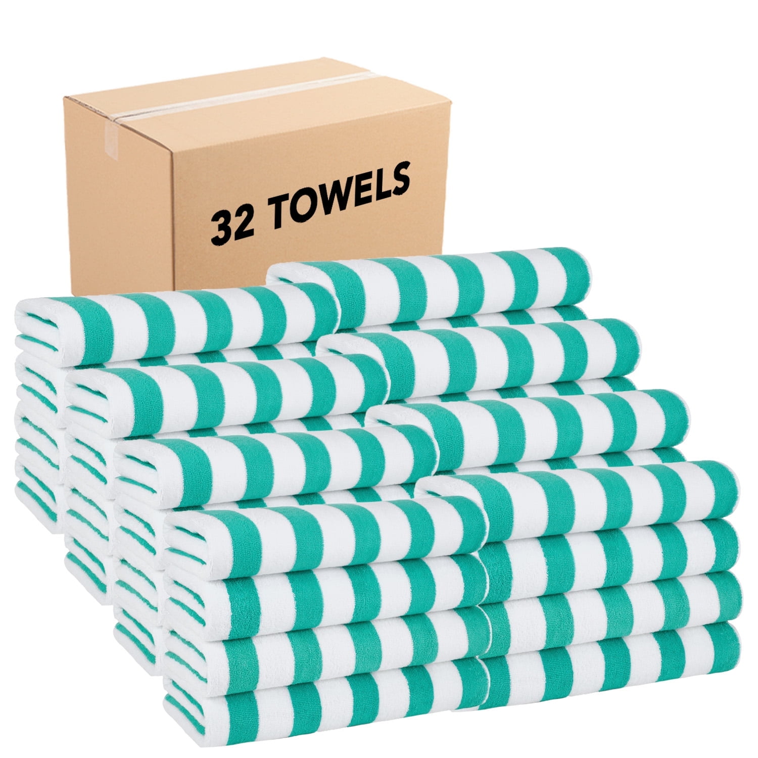 Arkwright Cali Cabana Beach Towels - 100% Ring Spun Cotton Pool Towel - 30 x 60 in. - (Bulk Case of 32) Green