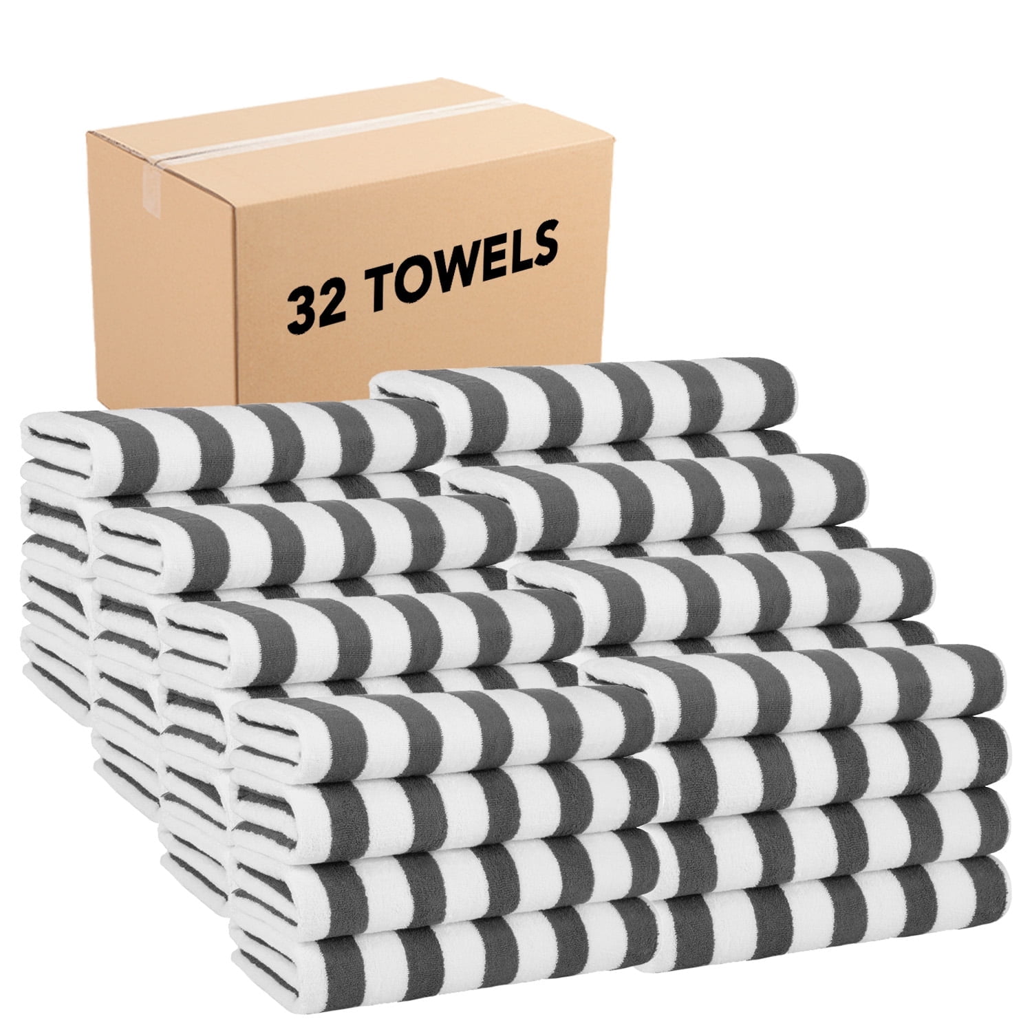 Arkwright Cali Cabana Beach Towels - 100% Ring Spun Cotton Pool Towel - 30 x 60 in. - (Bulk Case of 32) Grey