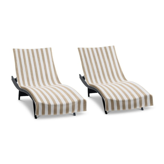 Arkwright California Cabana Chaise Lounge Covers - 100% Cotton Terry - 30 x 85 in. - (2 Pack) Beige