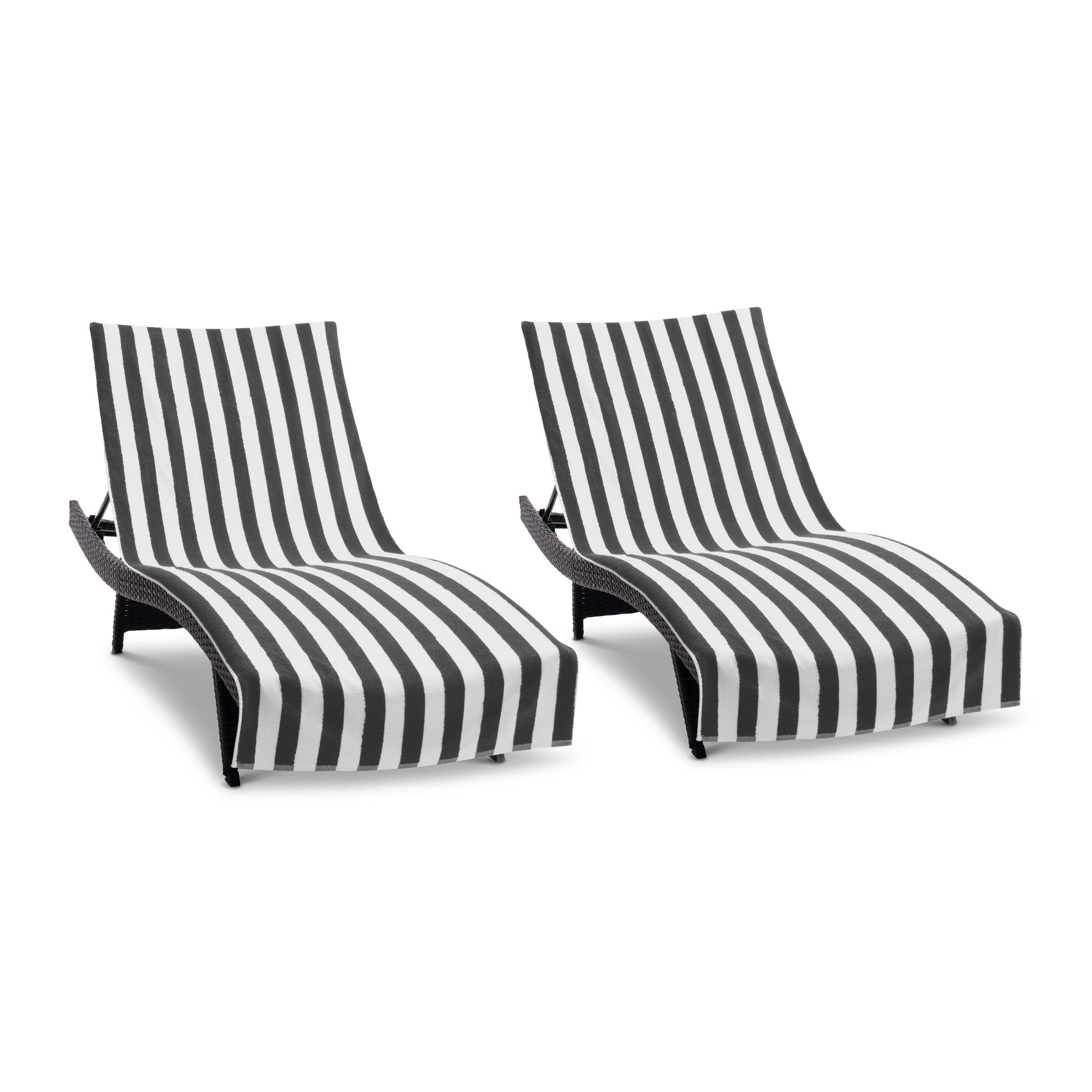 California Black and White Cotton Striped Chaise Lounge Covers, 30 x 85 in, Pack of 2