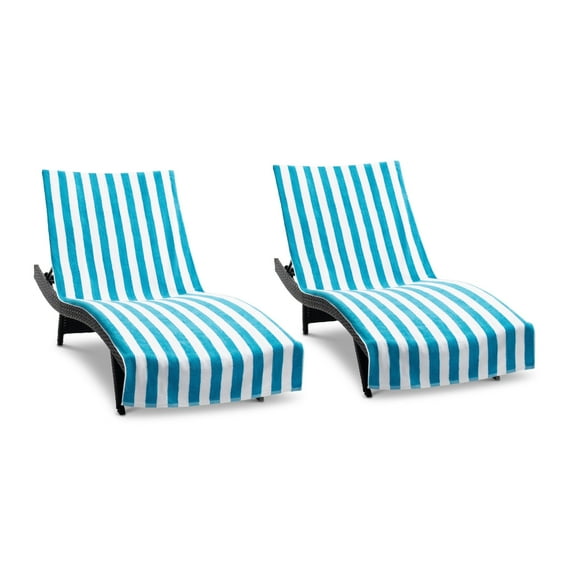 Arkwright California Cabana Chaise Lounge Covers - 100% Cotton Terry - 30 x 85 in. - (2 Pack) Blue