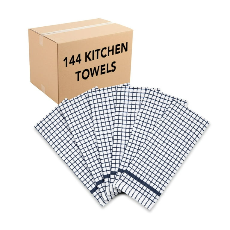 Sloppy Chef Classic Windowpane Kitchen Towel 6-Pack, Cotton, Five Color Options, Size 15x25 in., Buy A 6-Pack or A Bulk Case of 144, Blue
