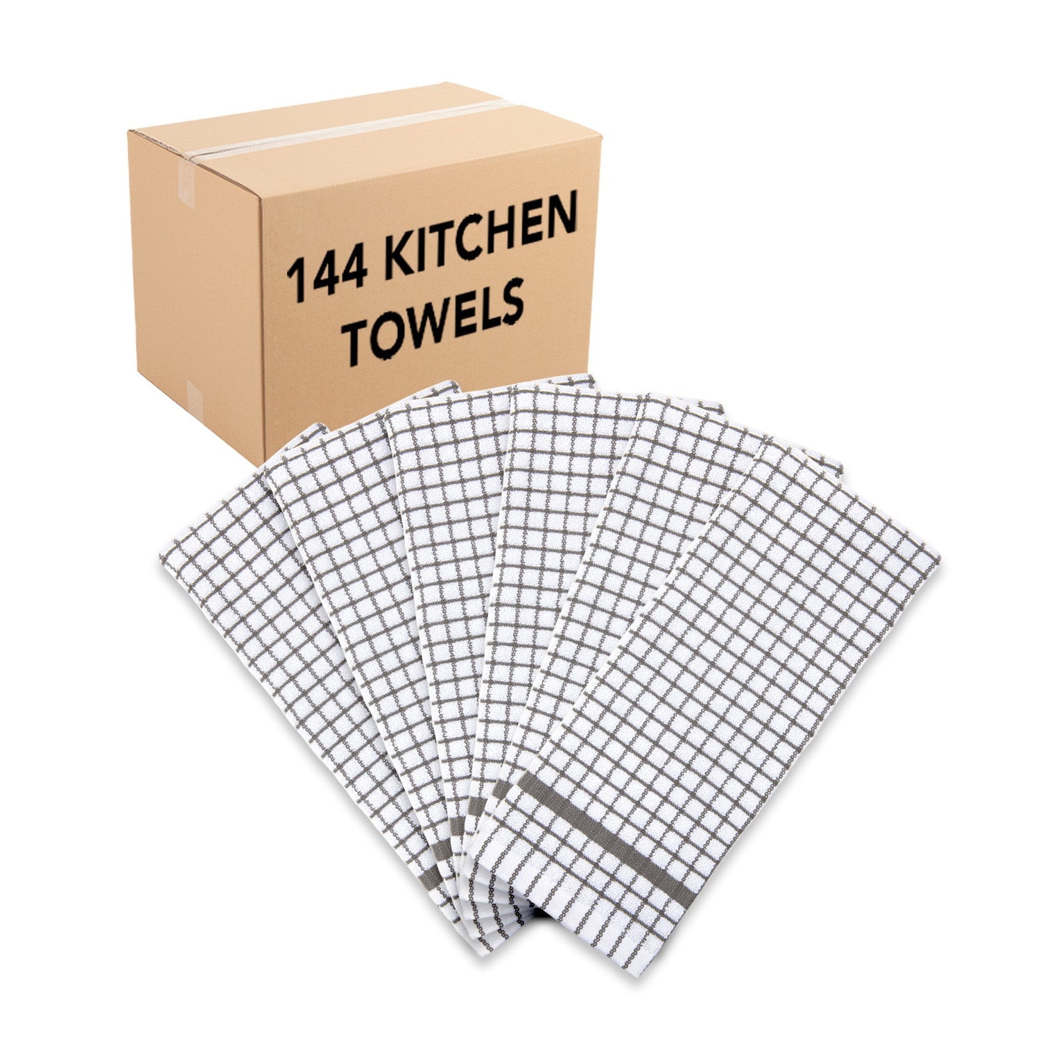 Arkwright Classic Checkered Kitchen Towels (Bulk Case of 144), Cotton,  15x25 in., Gray and White Pattern