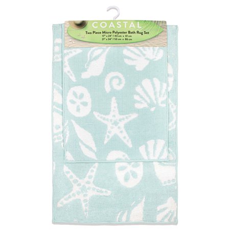 Coastal 2-Piece Bath Rug Set, 17x24 and 21x34, Microfiber, Green