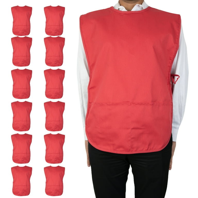 Arkwright Cobbler Aprons 29x20 12 Pack with Two Deep Pockets Red Poly Cotton Adjustable Ties