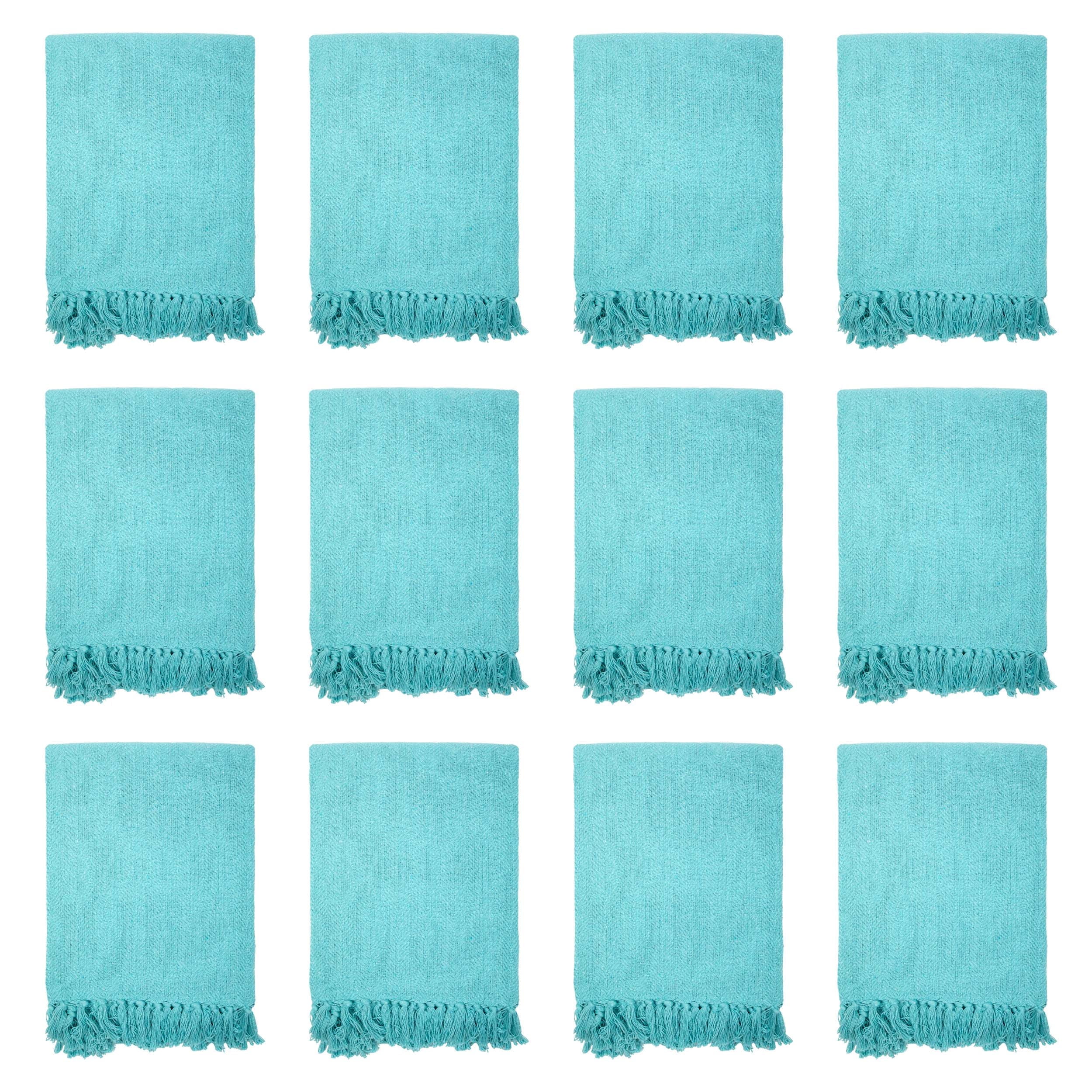 Aqua Reversible Cotton Herringbone Throw Blankets 50x70 - Pack of 12